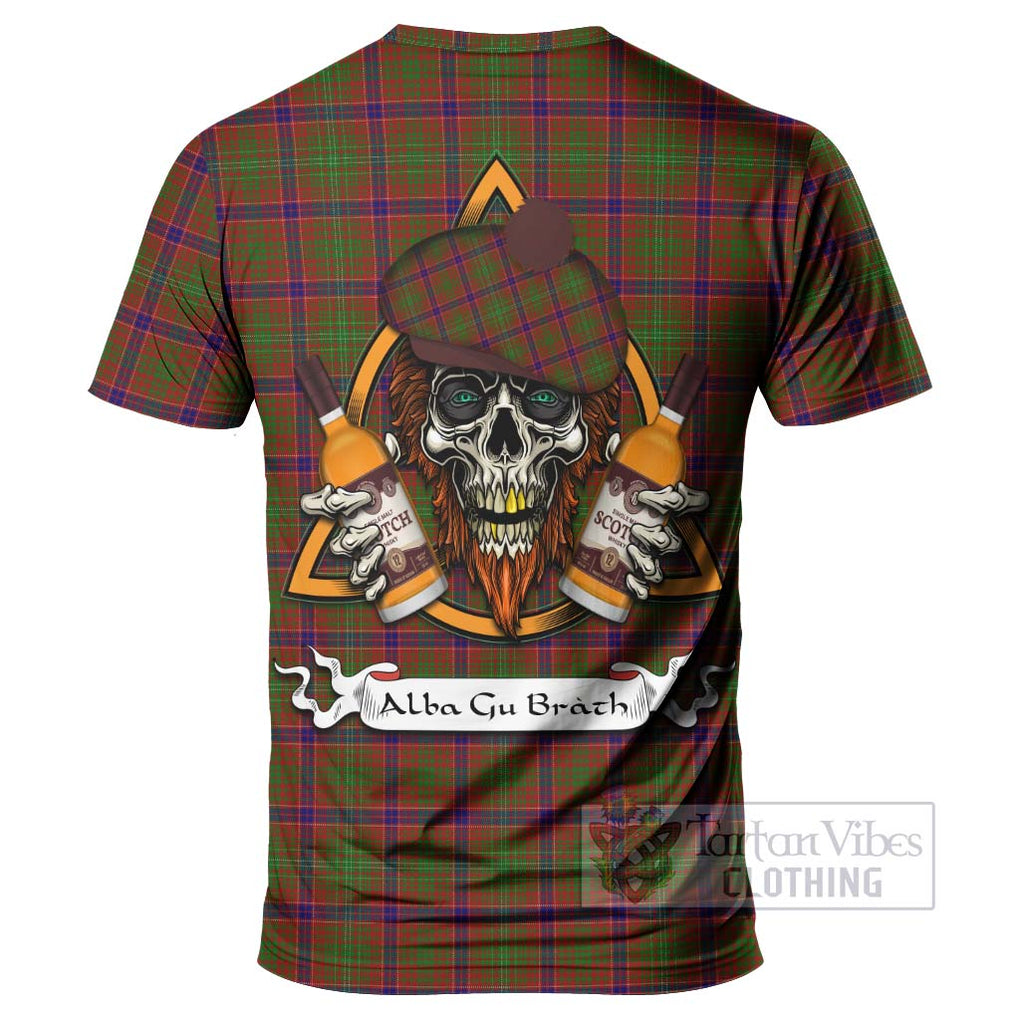 Tartan Vibes Clothing Lumsden Tartan T-Shirt with Family Crest and Bearded Skull Holding Bottles of Whiskey