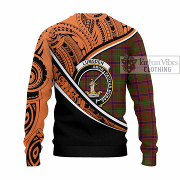 Lumsden Crest Tartan Knitted Sweater with Polynesian Vibes Style - Orange Version