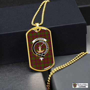 Lumsden Tartan Dog Tag Necklace with Family Crest