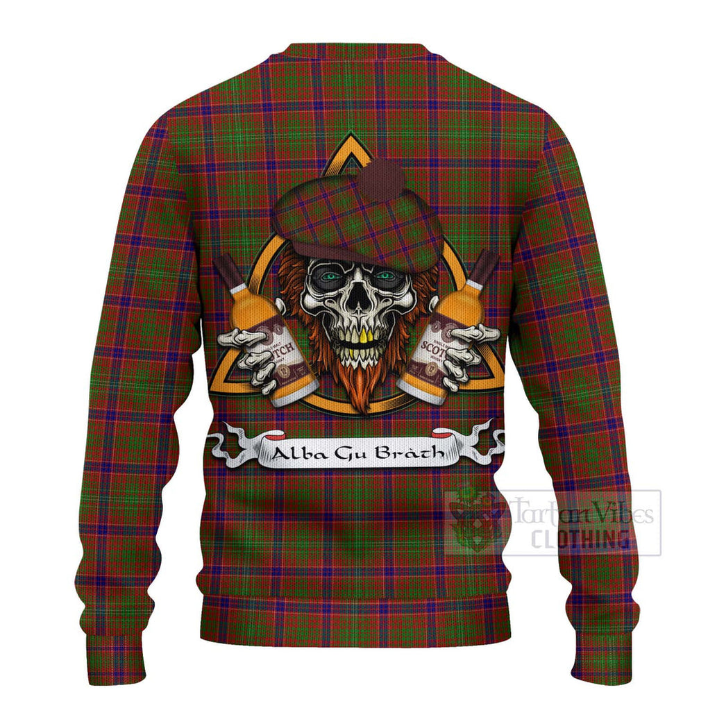 Tartan Vibes Clothing Lumsden Tartan Knitted Sweater with Family Crest and Bearded Skull Holding Bottles of Whiskey