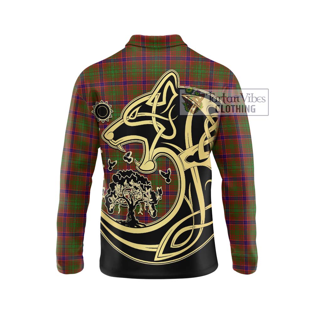 Tartan Vibes Clothing Lumsden Tartan Long Sleeve Polo Shirt with Family Crest Celtic Wolf Style