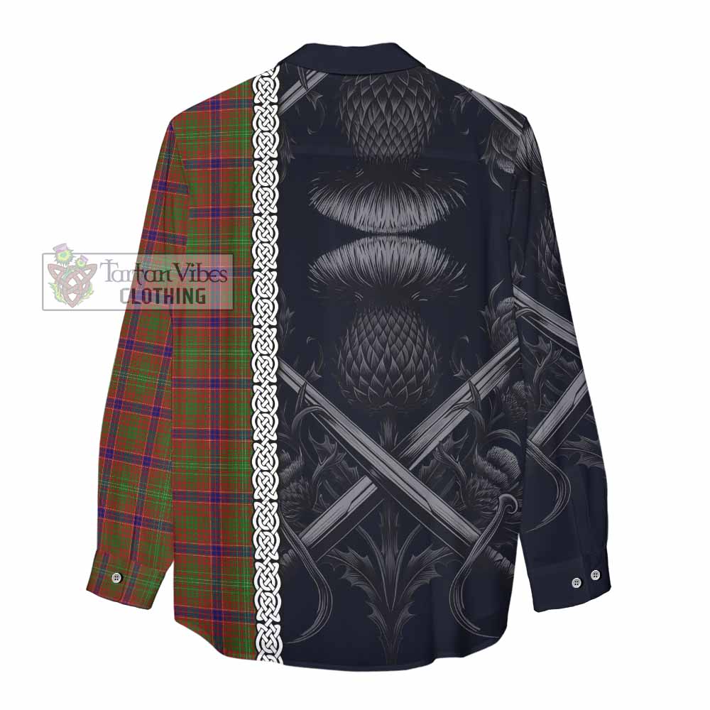 Tartan Vibes Clothing Lumsden Tartan Women's Casual Shirt with Family Crest Cross Sword Thistle Celtic Vibes