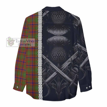 Lumsden Tartan Women's Casual Shirt with Family Crest Cross Sword Thistle Celtic Vibes