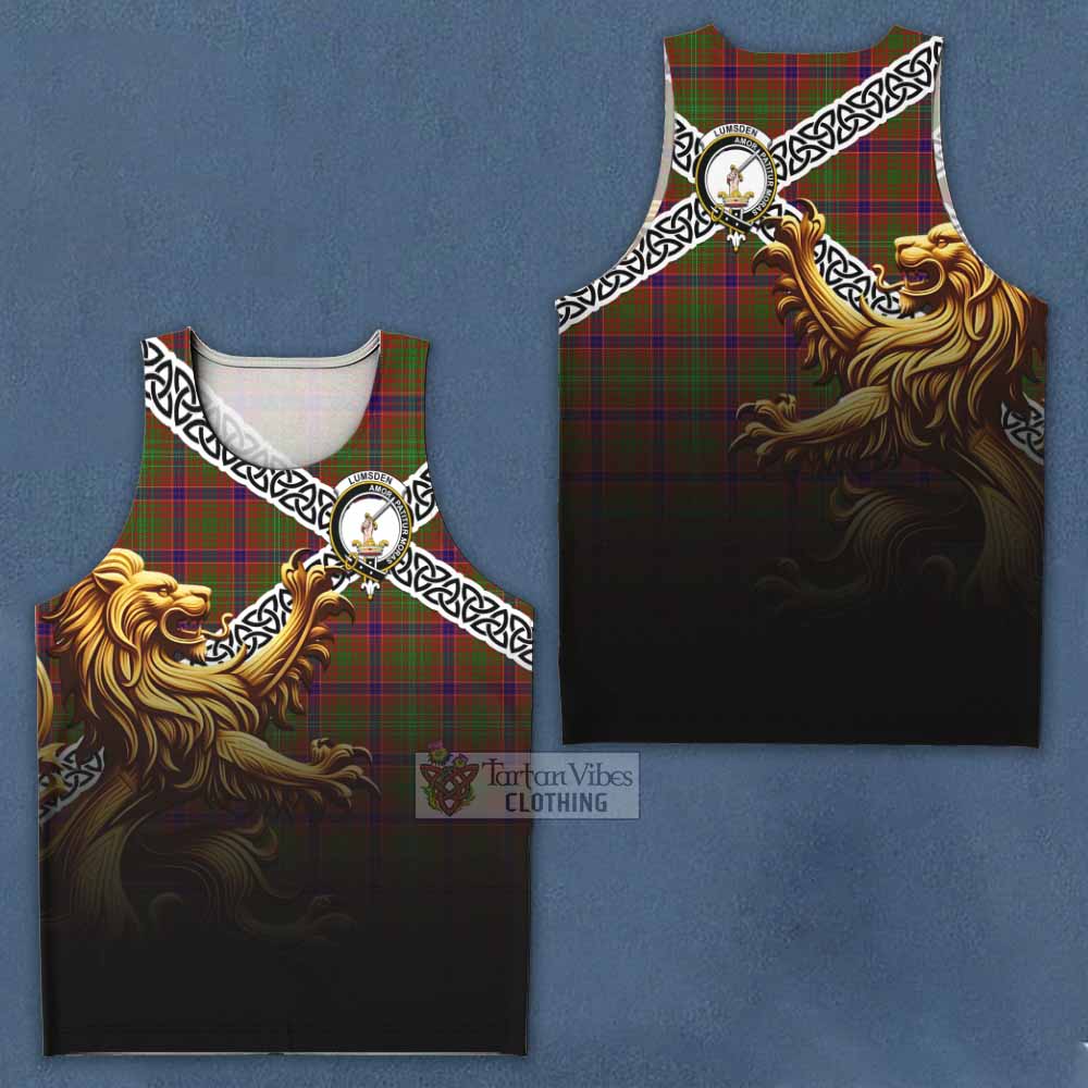 Lumsden Crest Tartan Men's Tank Top with Golden Lion Emblem Celtic Style - Tartan Vibes Clothing