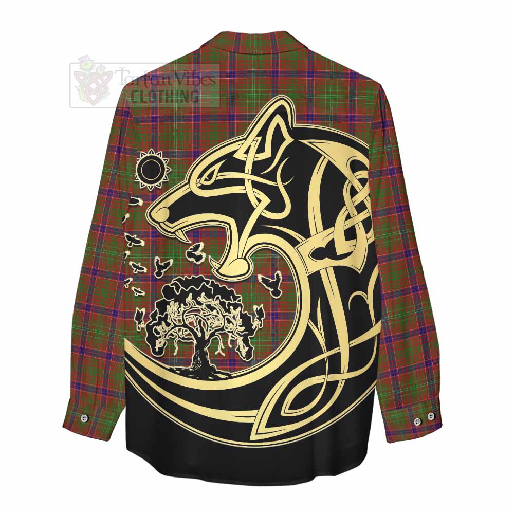 Tartan Vibes Clothing Lumsden Tartan Women's Casual Shirt with Family Crest Celtic Wolf Style