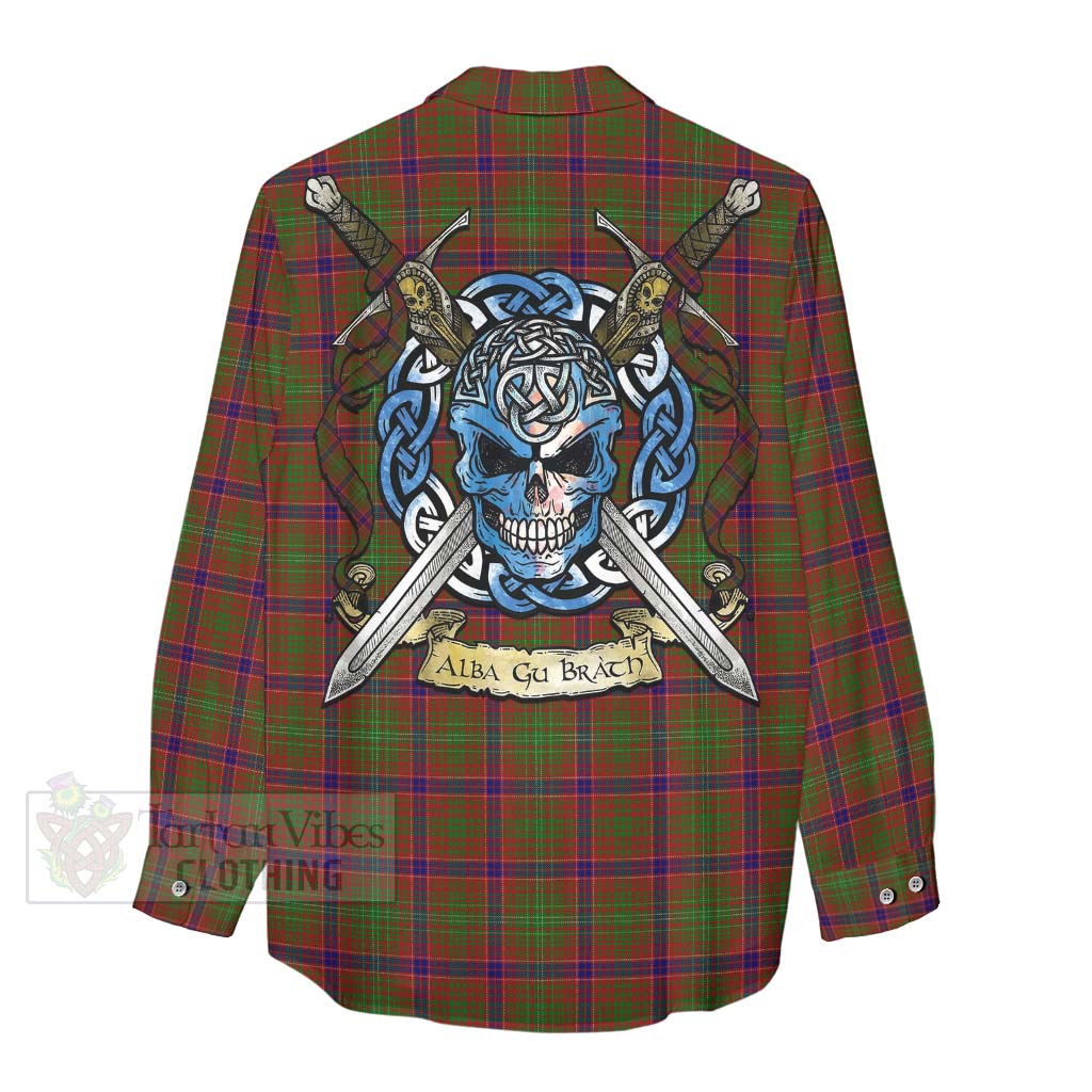 Tartan Vibes Clothing Lumsden Tartan Women's Casual Shirt with Family Crest Celtic Skull Style