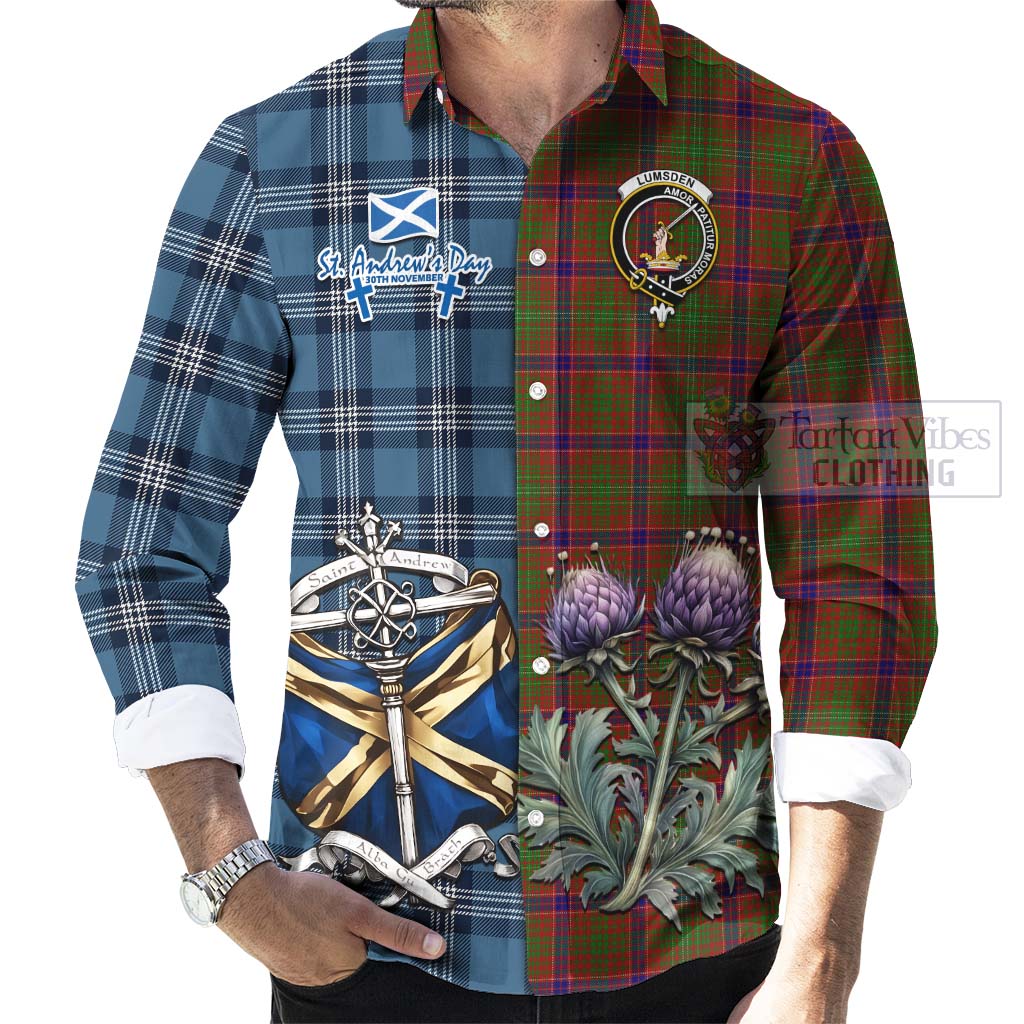 Tartan Vibes Clothing Lumsden Tartan Long Sleeve Button Shirt Happy St. Andrew's Day Half Tartan Style