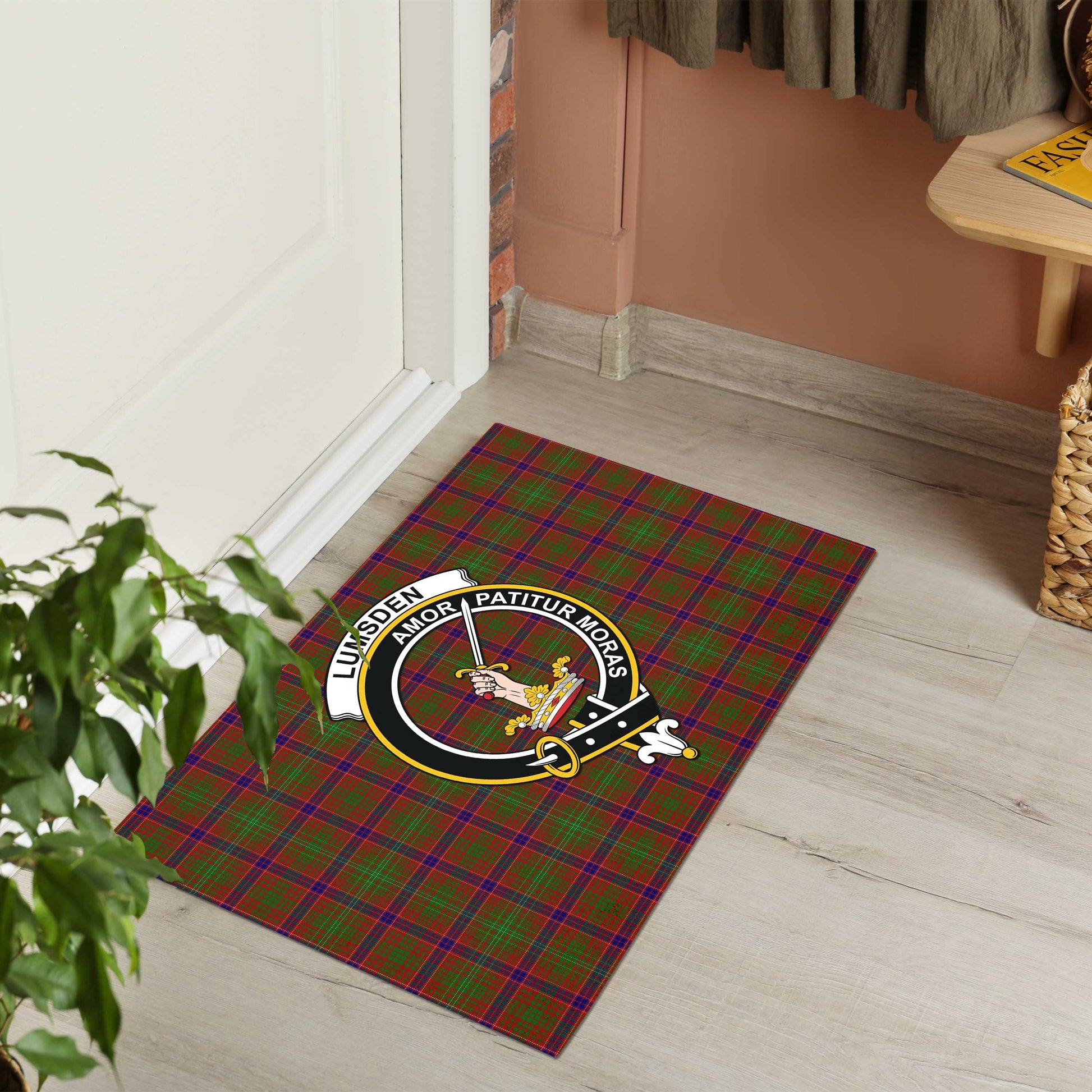 Lumsden Tartan Door Mat with Family Crest - Tartanvibesclothing