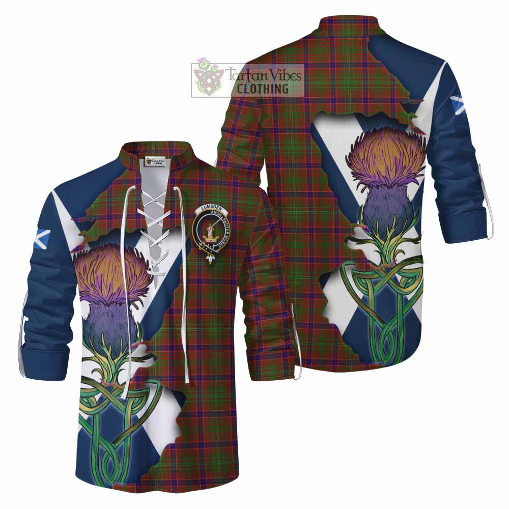Lumsden Tartan Family Crest Ghillie Kilt Shirt Scottish Thistle Celtic Inspired - Tartan Vibes Clothing