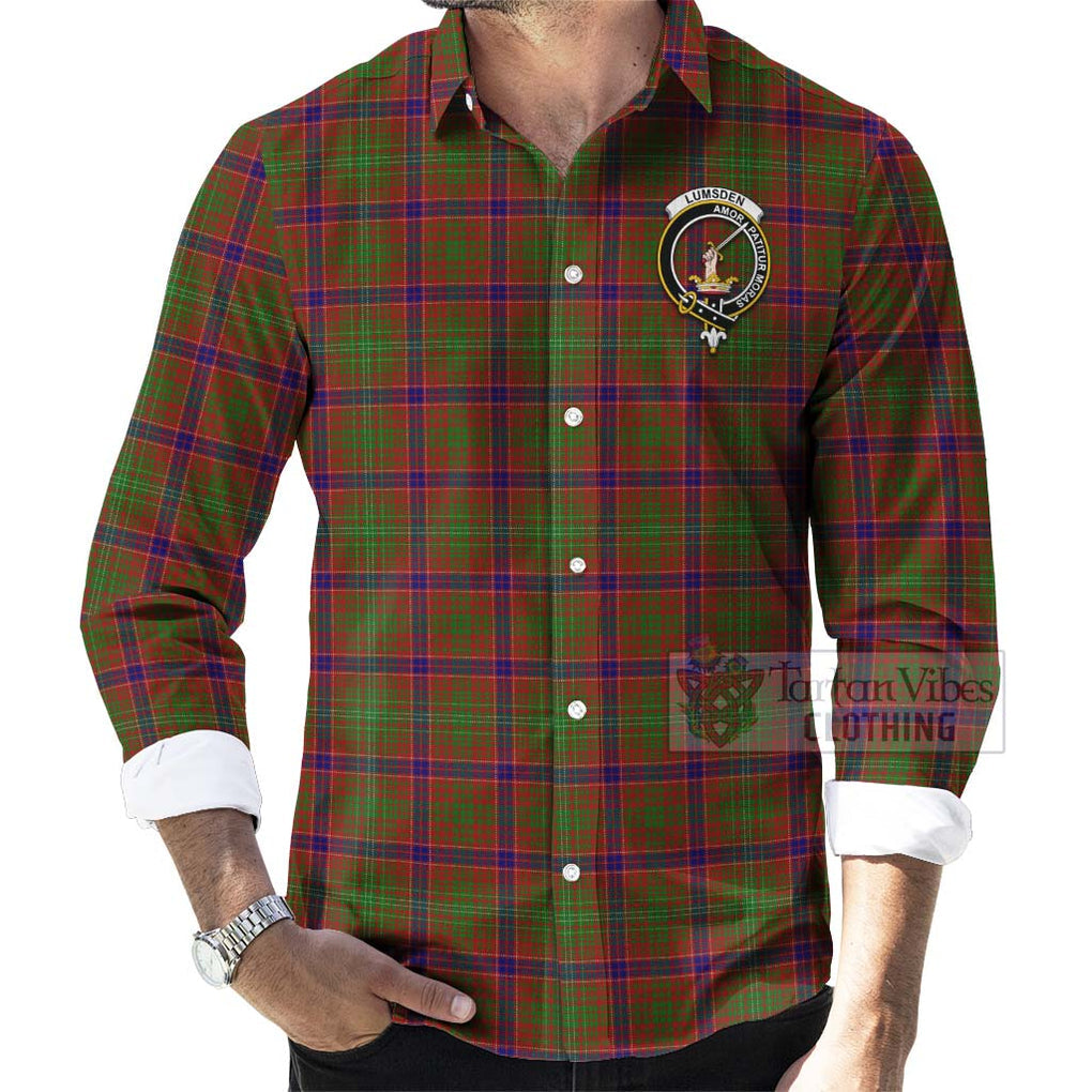 Tartan Vibes Clothing Lumsden Tartan Long Sleeve Button Shirt with Family Crest Celtic Skull Style