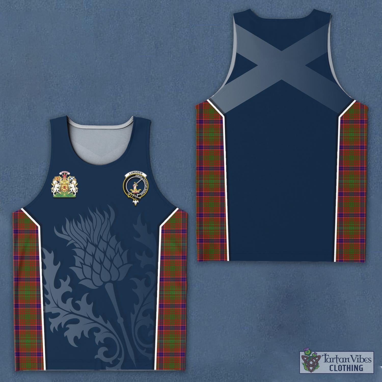 Tartan Vibes Clothing Lumsden Tartan Men's Tanks Top with Family Crest and Scottish Thistle Vibes Sport Style