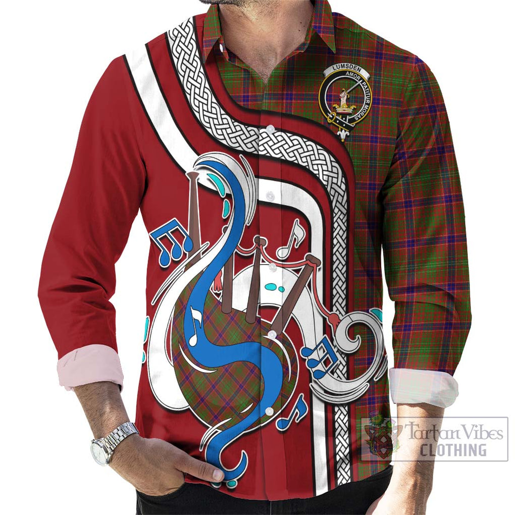 Lumsden Tartan Long Sleeve Button Shirt with Epic Bagpipe Style - Tartanvibesclothing Shop