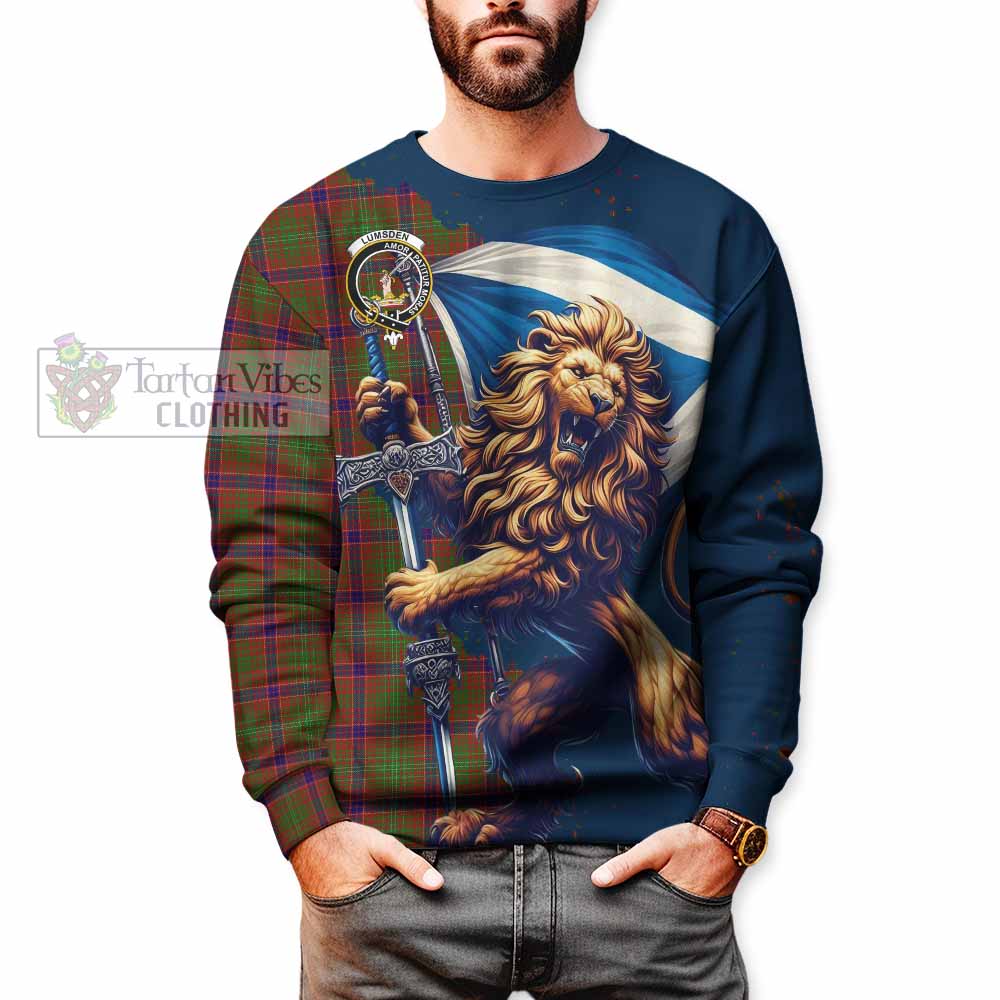 Tartan Vibes Clothing Lumsden Tartan Family Crest Sweatshirt with Scottish Majestic Lion