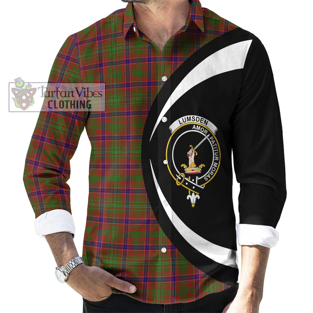 Lumsden Tartan Long Sleeve Button Up with Family Crest Circle Style - Tartan Vibes Clothing