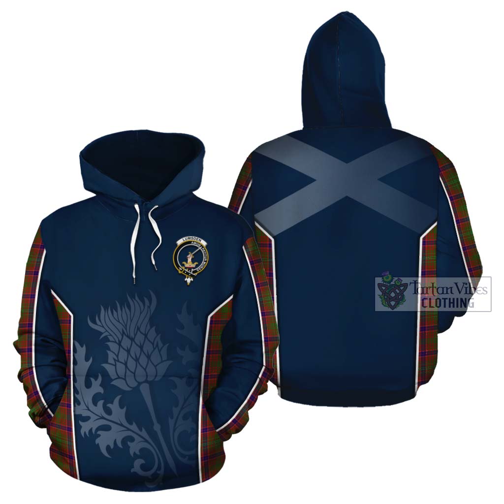 Tartan Vibes Clothing Lumsden Tartan Cotton Hoodie with Family Crest and Scottish Thistle Vibes Sport Style