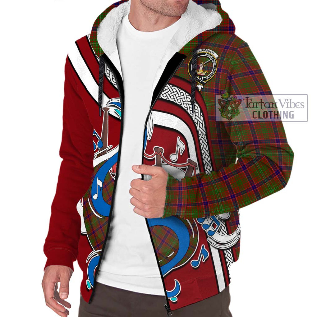 Lumsden Tartan Sherpa Hoodie with Epic Bagpipe Style Unisex - Tartanvibesclothing Shop