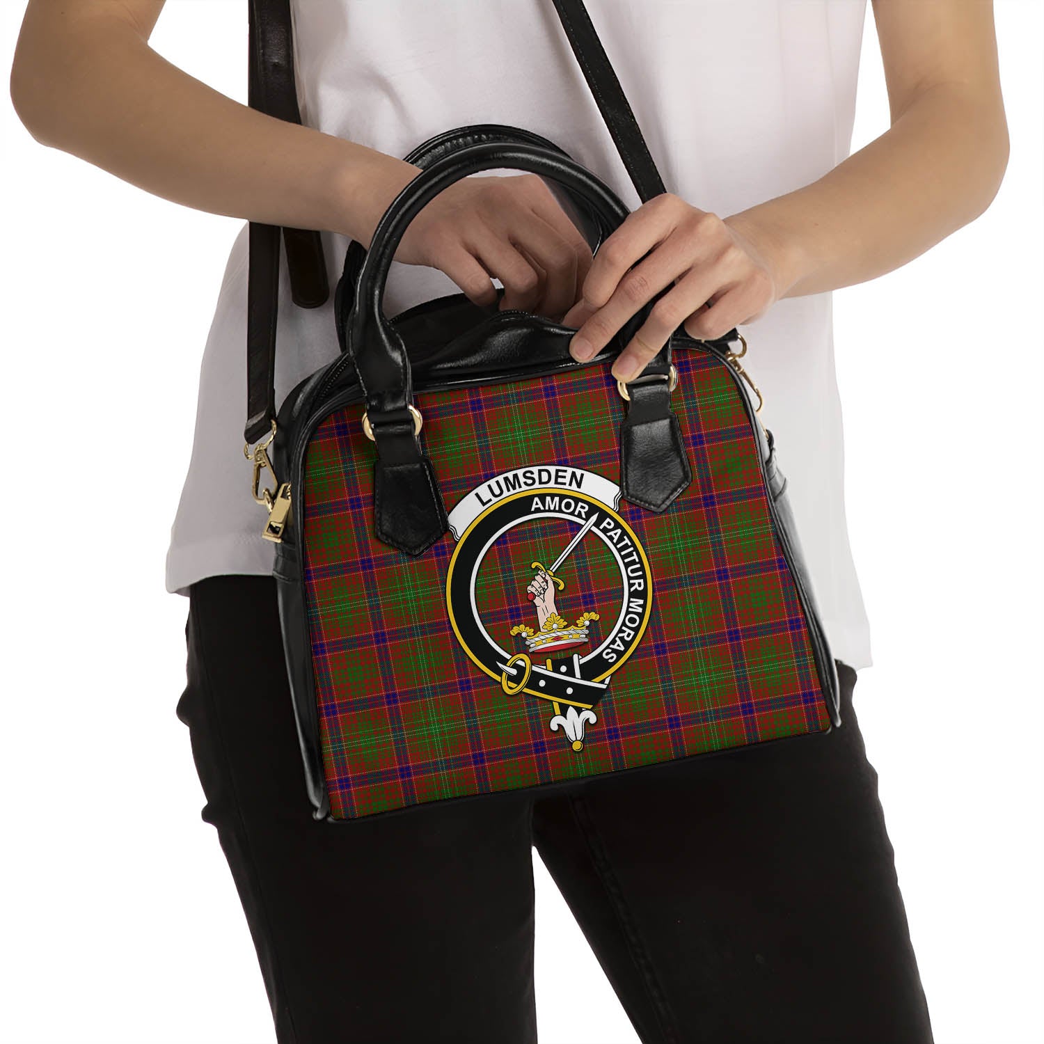 Lumsden Tartan Shoulder Handbags with Family Crest - Tartanvibesclothing