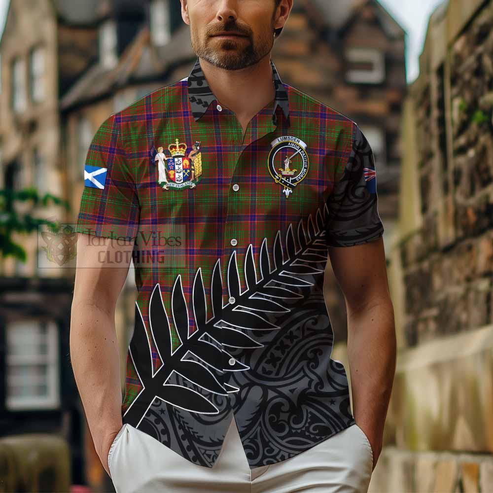 Tartan Vibes Clothing Lumsden Crest Tartan Short Sleeve Button Shirt with New Zealand Silver Fern Half Style