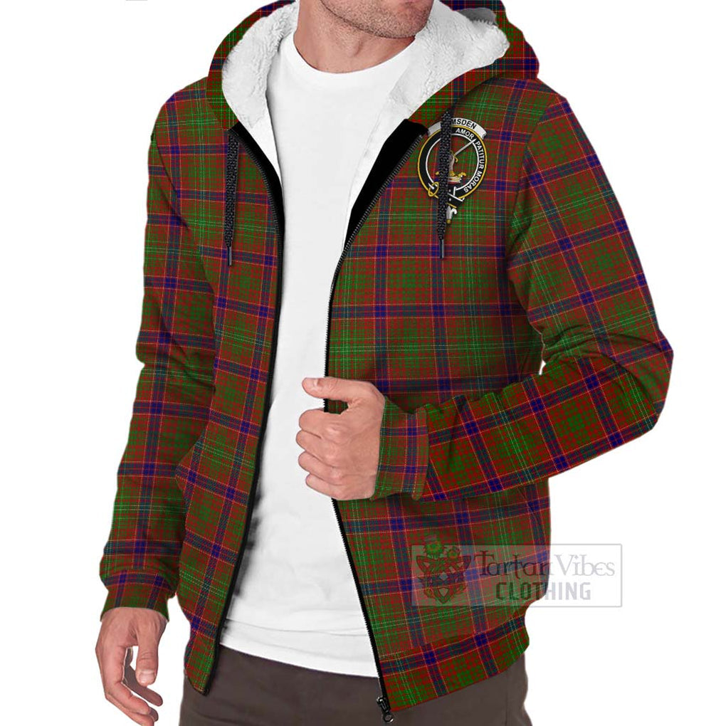 Tartan Vibes Clothing Lumsden Tartan Sherpa Hoodie with Family Crest and Bearded Skull Holding Bottles of Whiskey