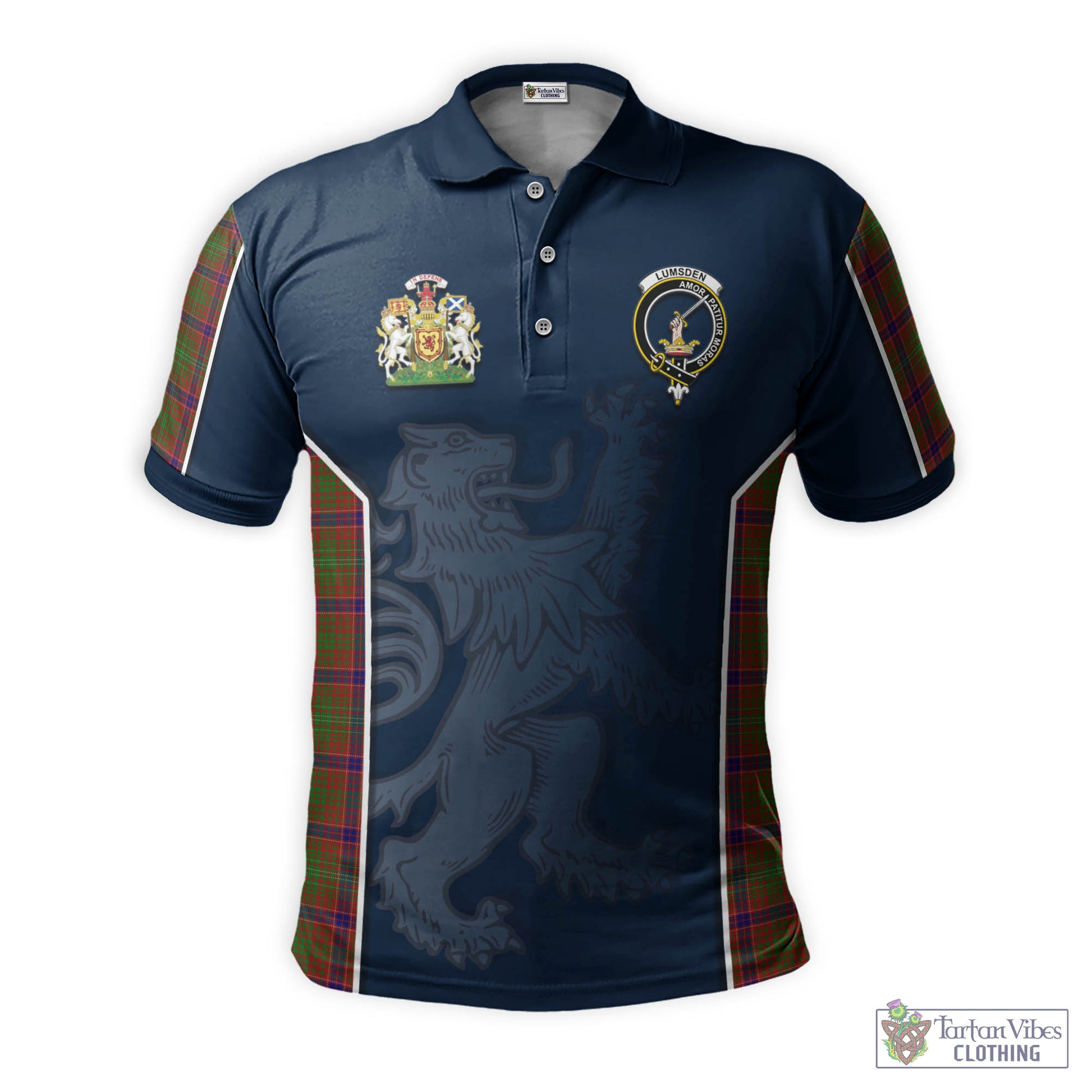 Tartan Vibes Clothing Lumsden Tartan Men's Polo Shirt with Family Crest and Lion Rampant Vibes Sport Style