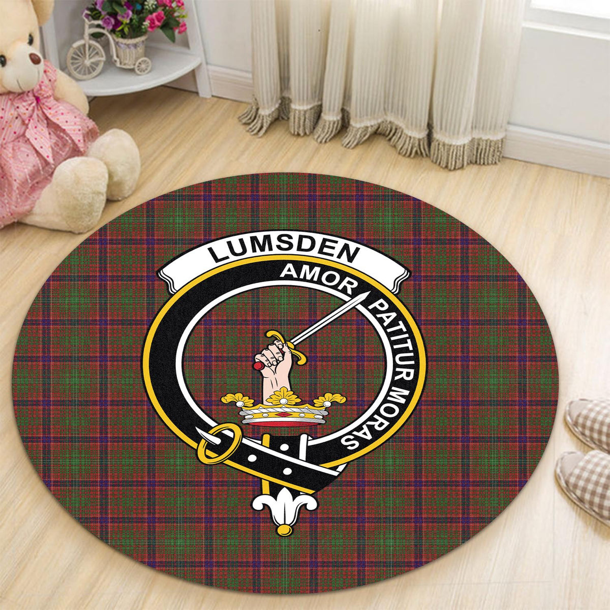 Lumsden Tartan Round Rug with Family Crest - Tartan Vibes Clothing