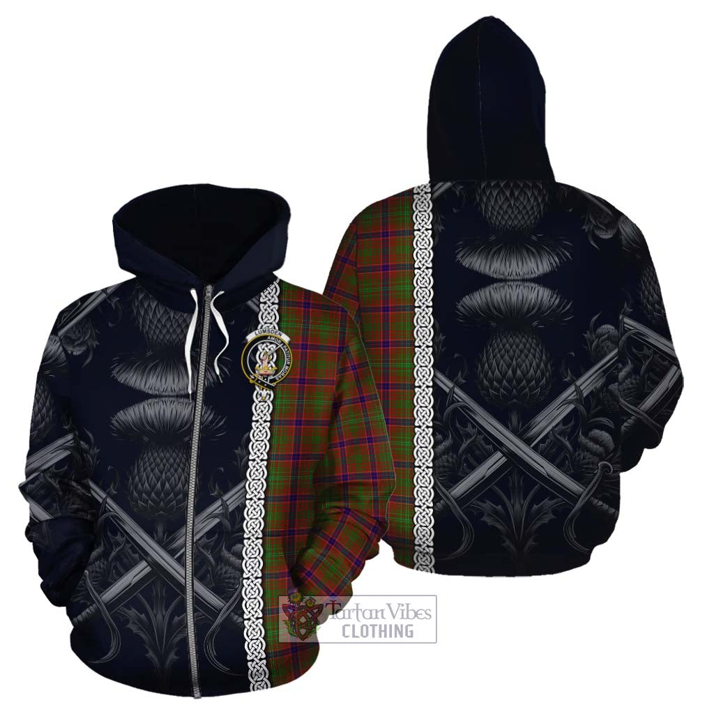 Tartan Vibes Clothing Lumsden Tartan Cotton Hoodie with Family Crest Cross Sword Thistle Celtic Vibes