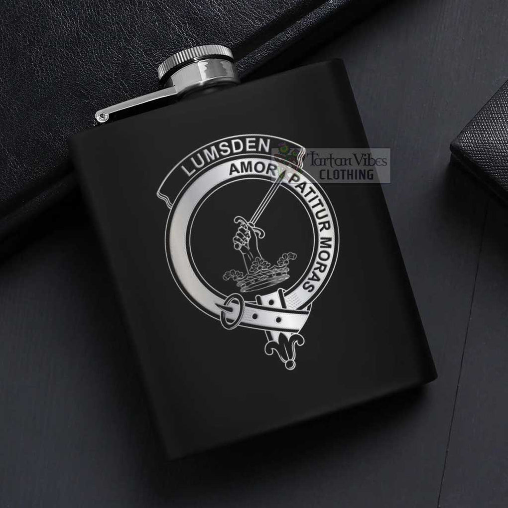 Tartan Vibes Clothing Lumsden Crest Hip Flask Set 7oz Black Stainless Steel with A Gift Box