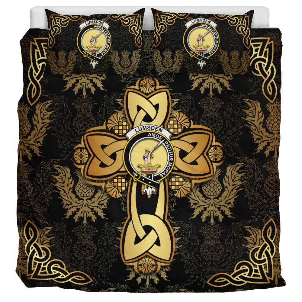 Lumsden Clan Bedding Sets Gold Thistle Celtic Style - Tartanvibesclothing