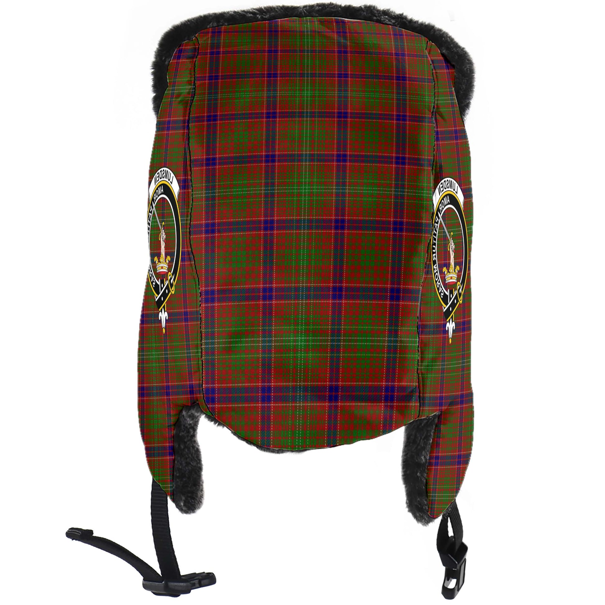 Lumsden Tartan Winter Trapper Hat with Family Crest - Tartanvibesclothing