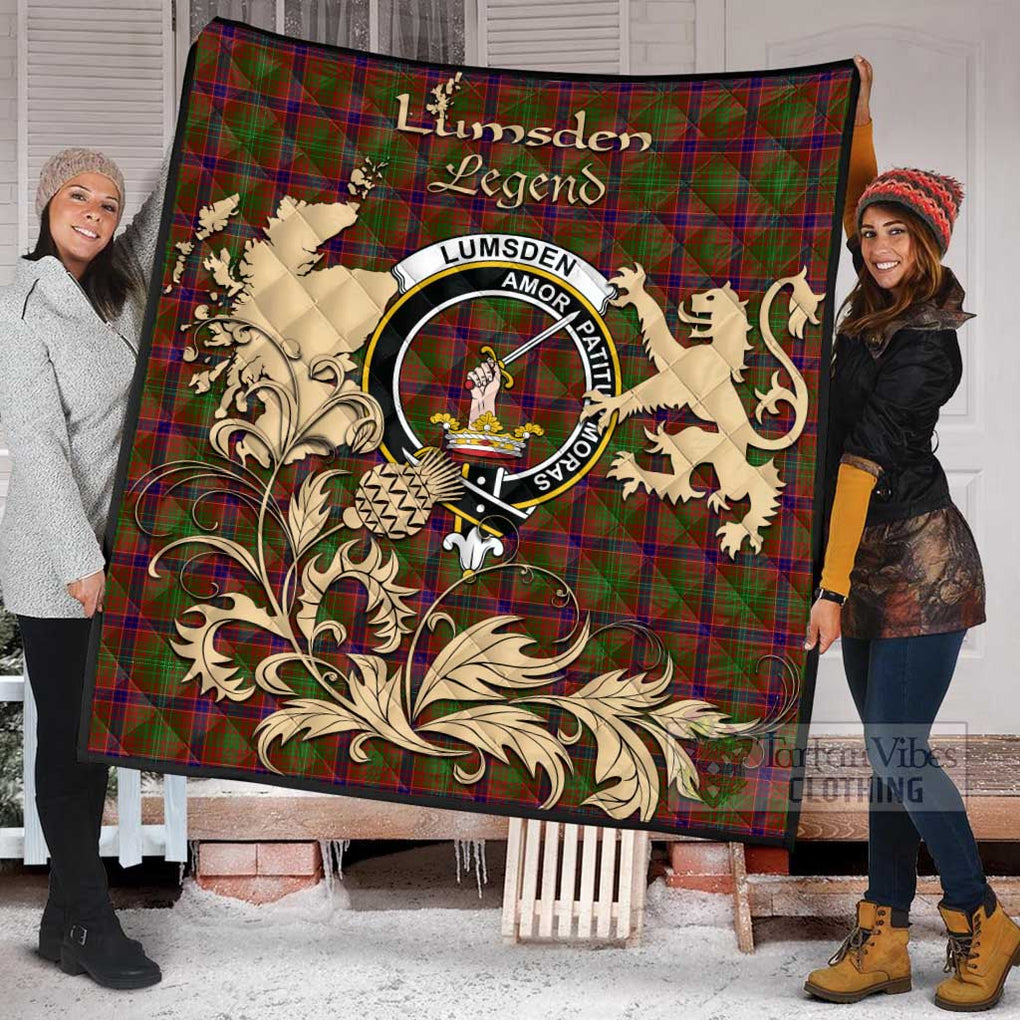 Tartan Vibes Clothing Lumsden Tartan Quilt with Family Crest and Scottish Symbol Style