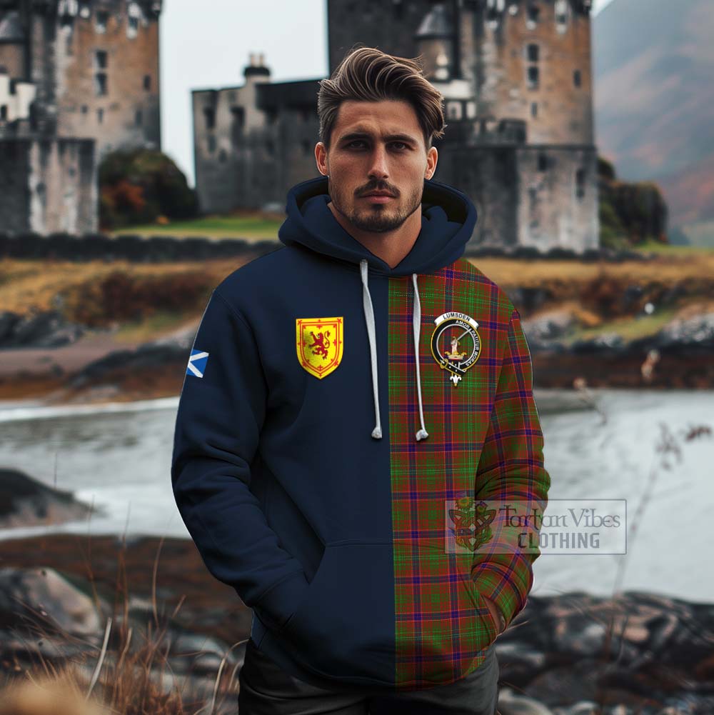 Tartan Vibes Clothing Lumsden Tartan Cotton Hoodie Alba with Scottish Lion Royal Arm Half Style