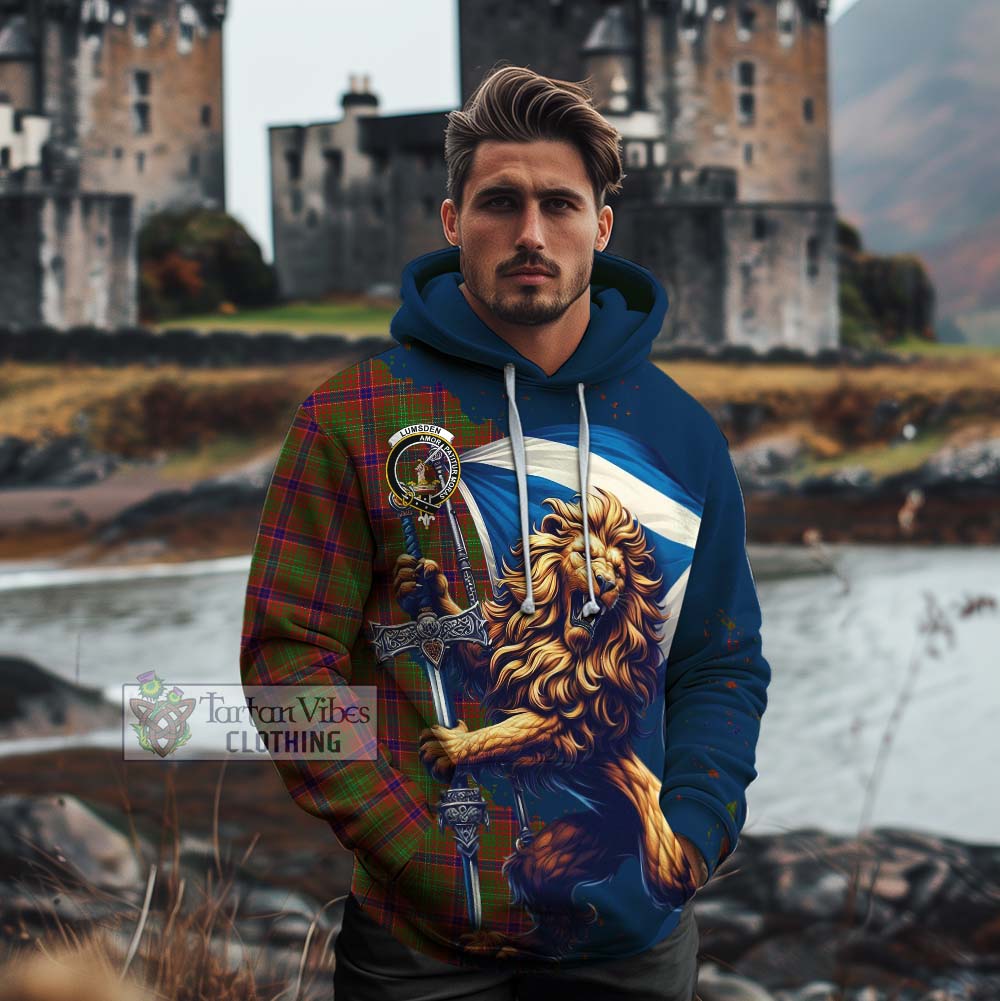 Tartan Vibes Clothing Lumsden Tartan Family Crest Cotton Hoodie with Scottish Majestic Lion