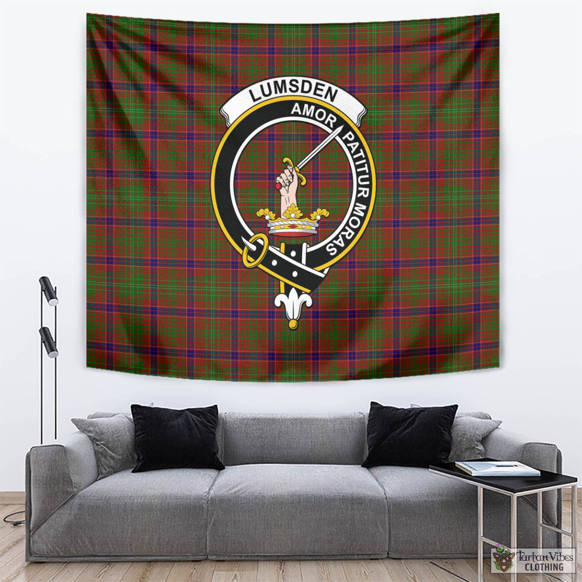 Tartan Vibes Clothing Lumsden Tartan Tapestry Wall Hanging and Home Decor for Room with Family Crest