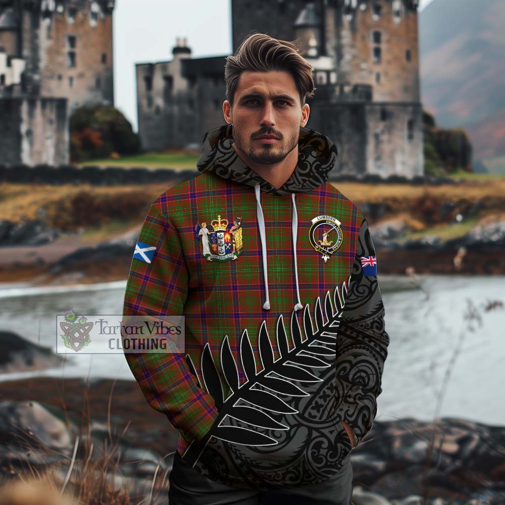 Tartan Vibes Clothing Lumsden Crest Tartan Cotton Hoodie with New Zealand Silver Fern Half Style