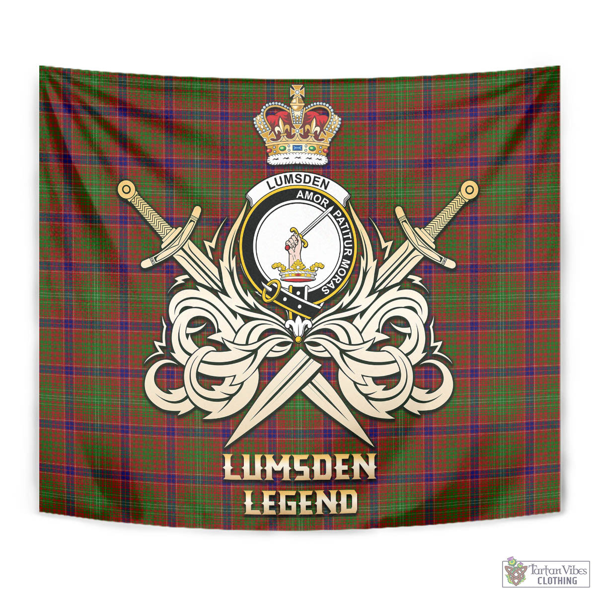 Tartan Vibes Clothing Lumsden Tartan Tapestry with Clan Crest and the Golden Sword of Courageous Legacy