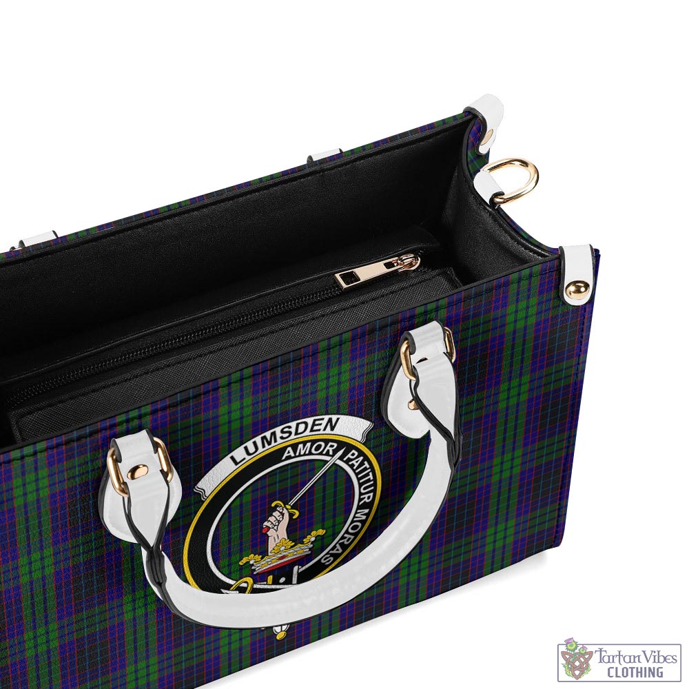 Tartan Vibes Clothing Lumsden Green Tartan Luxury Leather Handbags with Family Crest