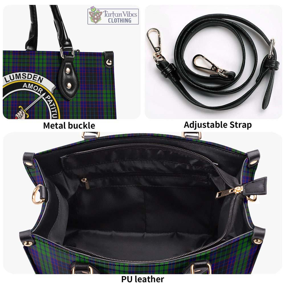 Tartan Vibes Clothing Lumsden Green Tartan Luxury Leather Handbags with Family Crest