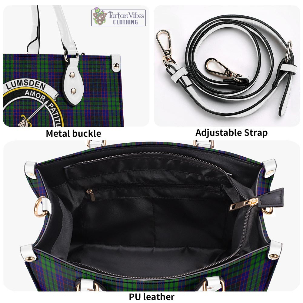 Tartan Vibes Clothing Lumsden Green Tartan Luxury Leather Handbags with Family Crest