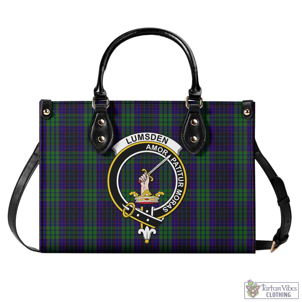 Tartan Vibes Clothing Lumsden Green Tartan Luxury Leather Handbags with Family Crest