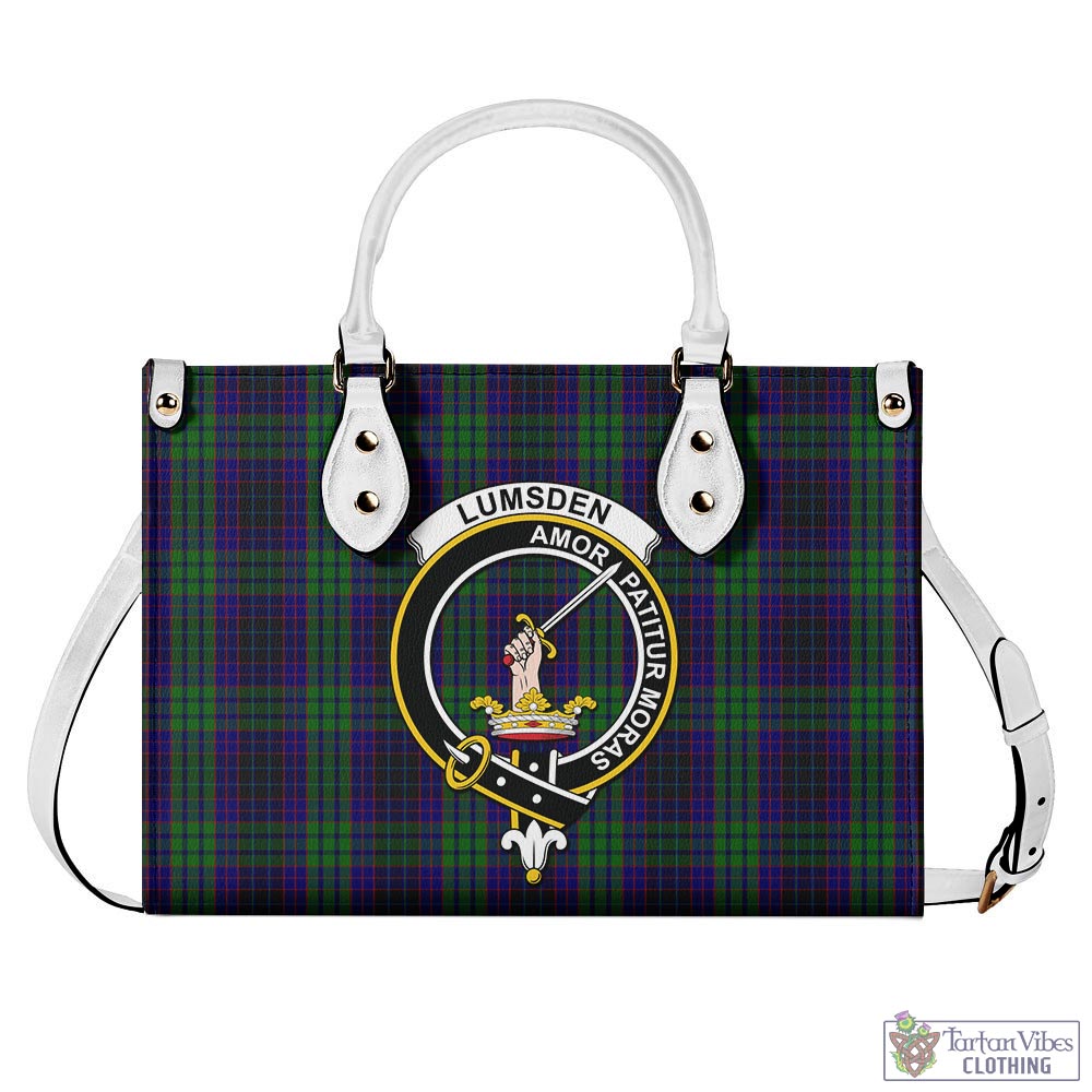 Tartan Vibes Clothing Lumsden Green Tartan Luxury Leather Handbags with Family Crest