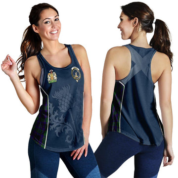 Lumsden Green Tartan Women's Racerback Tanks with Family Crest and Scottish Thistle Vibes Sport Style