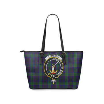 Lumsden Green Tartan Leather Tote Bag with Family Crest