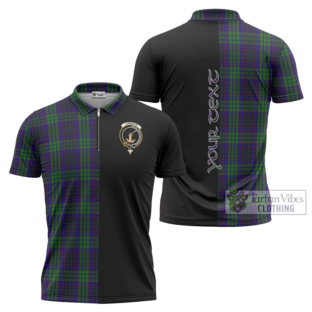 Lumsden Green Tartan Zipper Polo Shirt with Family Crest and Half Of Me Style Unisex - Tartanvibesclothing Shop