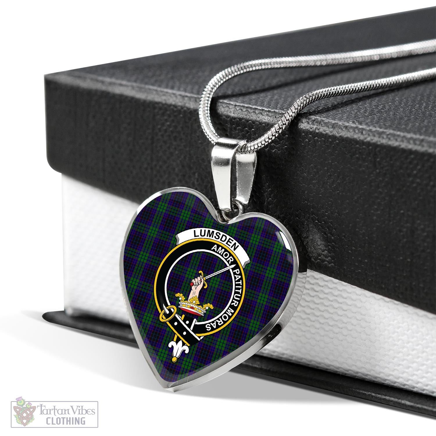 Tartan Vibes Clothing Lumsden Green Tartan Heart Necklace with Family Crest