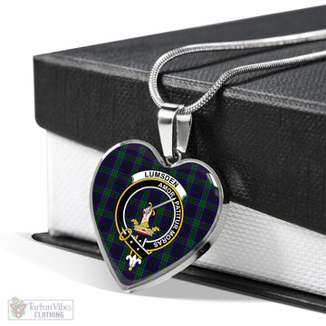 Lumsden Green Tartan Heart Necklace with Family Crest