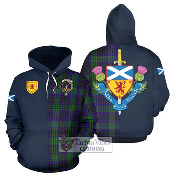 Lumsden Green Tartan Hoodie Alba with Scottish Lion Royal Arm Half Style