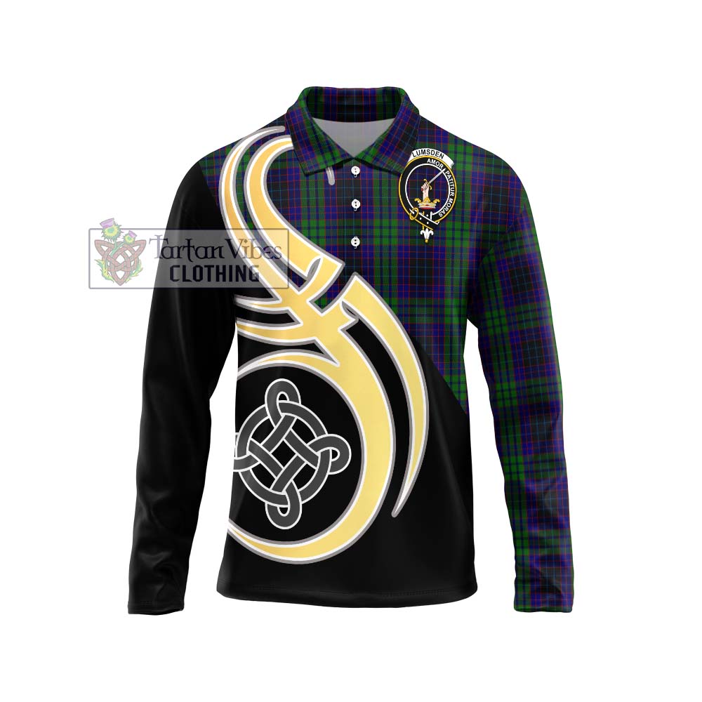 Lumsden Green Tartan Long Sleeve Polo Shirt with Family Crest and Celtic Symbol Style Unisex - Tartan Vibes Clothing