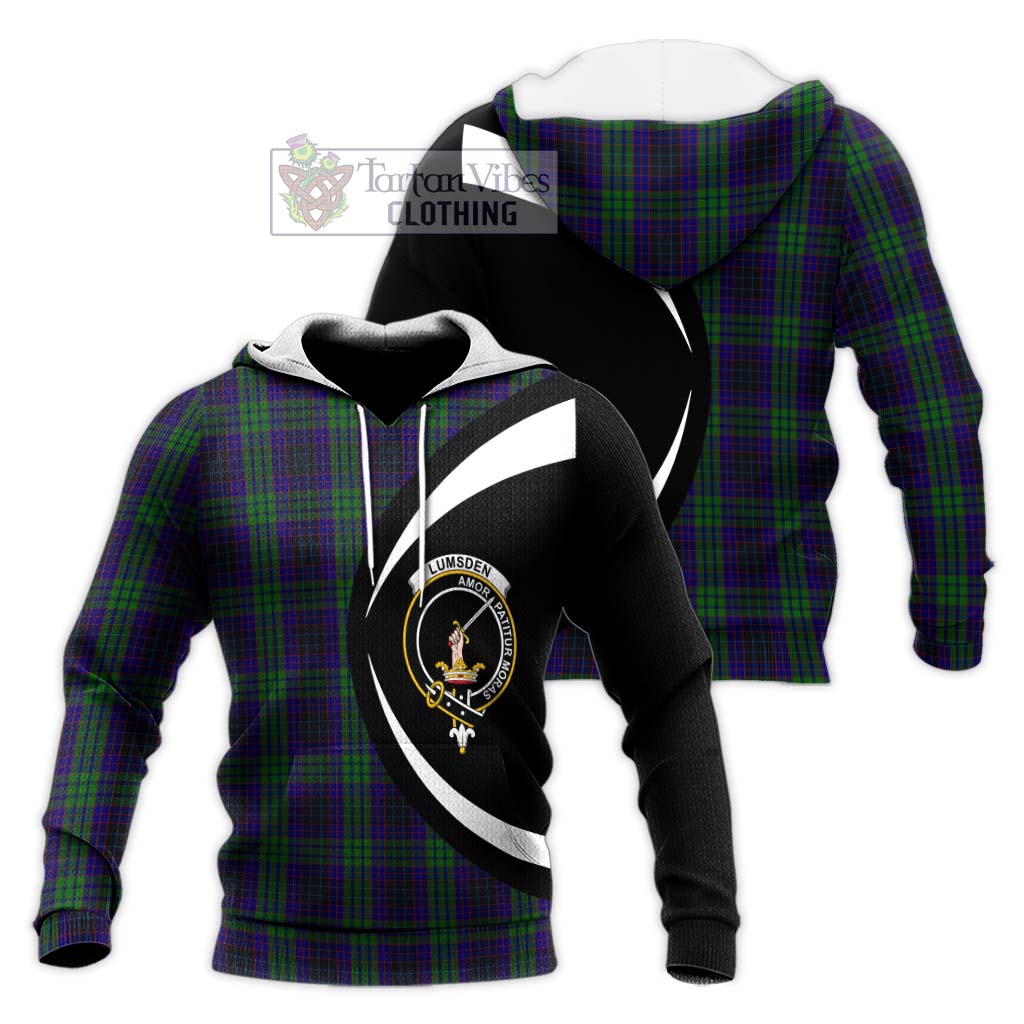 Lumsden Green Tartan Knitted Hoodie with Family Crest Circle Style Unisex Knitted Pullover Hoodie - Tartan Vibes Clothing