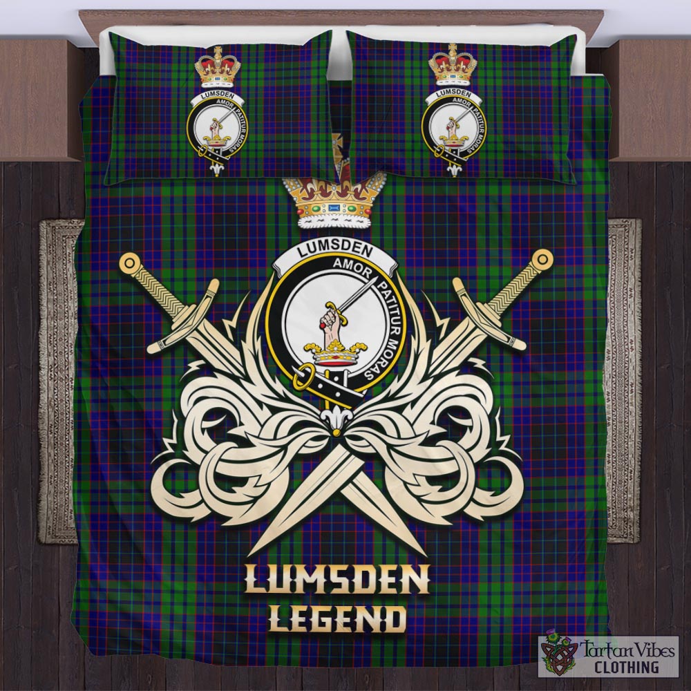 Tartan Vibes Clothing Lumsden Green Tartan Bedding Set with Clan Crest and the Golden Sword of Courageous Legacy