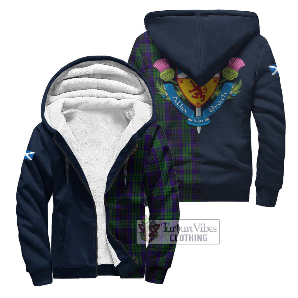 Tartan Vibes Clothing Lumsden Green Tartan Sherpa Hoodie with Scottish Lion Royal Arm Half Style